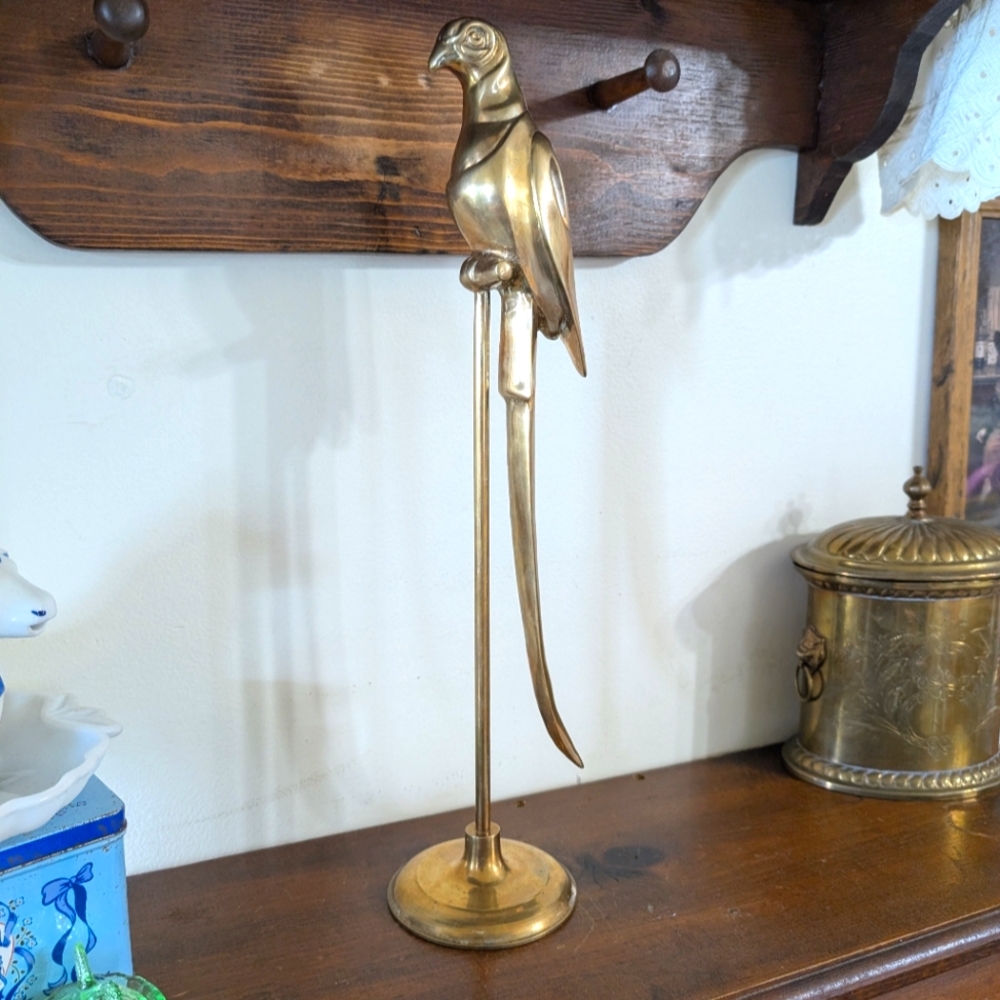 Vintage Decorative Brass Parrot Tall Perch Base Sculpture Hollywood Regency MCM - Picture 4 of 16